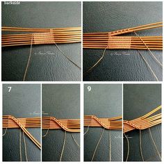 four pictures showing the process of weaving bamboo