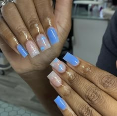 Blue Acrylic Nails Ideas Square, Dope Short Nail Designs Blue, Short Blue Square Acrylic Nails, Blue Shorties Nails Square, Cute Birthday Nails Coffin Short, Blue Nails For Birthday, Nails Short Acrylic Blue, Blue Acrylic Nails Ideas Short, Short Summer Acrylic Nails Blue