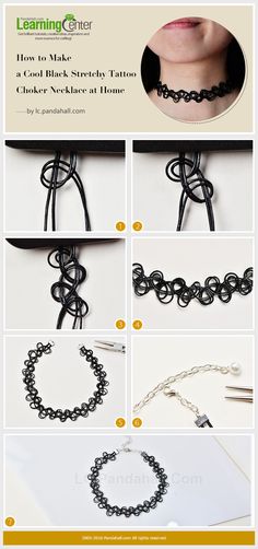 the instructions for making a black and white choker necklace with chain, beads and clasps