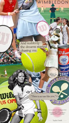 a collage of tennis players and their racquets are featured in this image