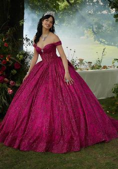 Magenta Ball Gown, Sheer Corset, Jewel Encrusted, Princess Sleeves, Charm School, Mori Lee, Corset Bodice