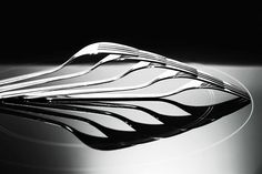 a black and white photo of a shiny object with wavy lines on the surface,