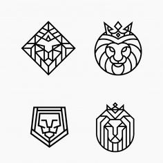 four different logos designed in the style of geometric animals and their heads are shown on a white background