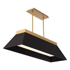 a large black and gold light fixture with two lights hanging from it's sides