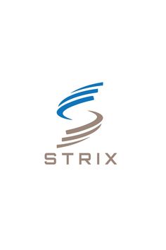 the strix logo is shown in blue and gray on a white background,