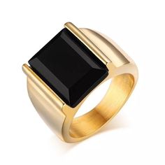 Mens Ring Gold, Stone Gold Ring, Mens Black Ring, Stainless Steel Wedding Bands, Male Jewelry, Solitaire Bands, Mens Stainless Steel Rings, Black Gold Jewelry, Signet Ring Men