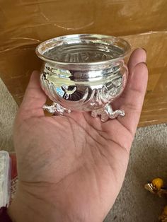 Price is for one Bowl Size : 2.8 Length, Height  : 1.8 German Silver bowls for pooja / Prasadam bowls/ gift for her /housewarming/wedding/ baby shower/pooja for gifting purpose Washable German Silver and Gold Dual toned Elephant leg bowls. Can be used as Prasadam bowls, Haldi Kumkum bowls, Multipurpose use. Wash with colgate powder or silver cleaner after the use and store it in a plastic wrap or zip lock for longer use. Silver Bowls For Pooja, Haldi Kumkum, Silver Cleaner, Silver Bowl, Plastic Wrap, German Silver, Home Decor Items, House Warming, Gift For Her