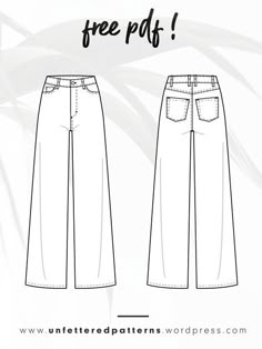 the front and back view of an unterred pants pattern, with text that reads free