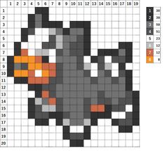 a cross stitch pattern with an image of a cat's head in grey and orange