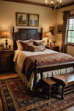 a bedroom with a large bed and two lamps