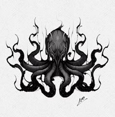 an octopus is drawn in black and white