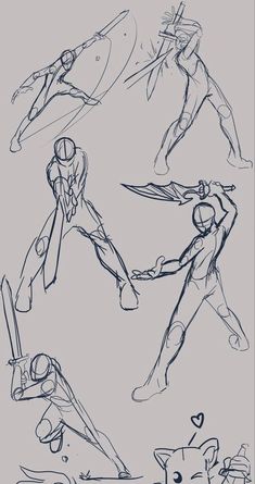 some sketches of people in different poses, with one person holding the other's hand