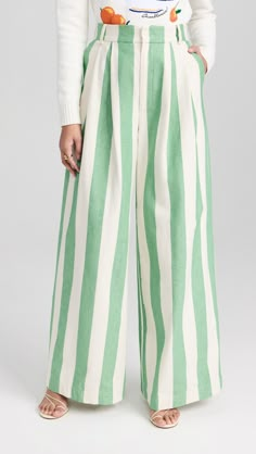 Fast Free Shipping & Free Returns on Mira Mikati Striped Wide Leg Pleat Front Trousers at Shopbop. Shop new arrivals from Mira Mikati at Shopbop.com Cotton Palazzo Pants, Mira Mikati, Satin Trousers, Striped Wide Leg Pants, Fun Pants, Solid & Striped, White Brand, Stripe Print, Stripes Pattern