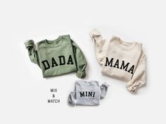 Mom Dad And Baby, Holiday Sweatshirts, Mom And Baby Outfits, Baby Hospital Outfit, Mom Dad Baby, Varsity Sweatshirt, Outfits Preppy, Dad And Baby, Grandson Gift