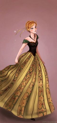 a drawing of a woman in a dress with long blonde hair wearing a tiara