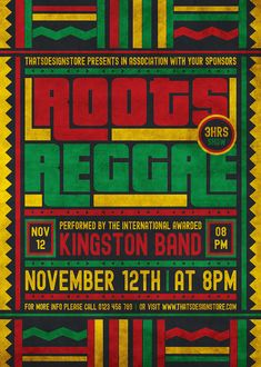 an event poster for the roots reggae festival