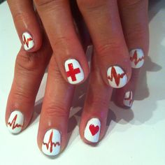 nurse themed nail art Nail Designs Heart, Nurse Pinning, Transparent Coat, Pinning Ceremony, Nails 2018, Nails Gel Nails, Nails Pretty, Nurse Stuff