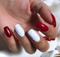 Winter Sweater Nails Red, Christmas Sweater Nails, Nail Swag, Christmas Nail Designs