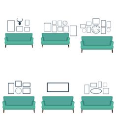 an image of living room furniture set in blue and green colors with white background illustration