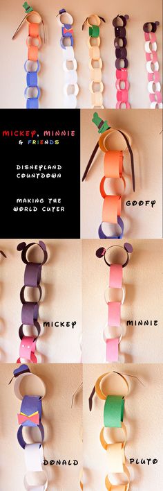 the instructions for making paper bracelets are shown in different colors and sizes, including one with