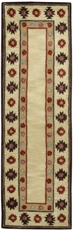 Intriguing Native American symbols in neutral tan, brown, grey, and burgundy colors encompass the neutral tan of this Ryder Southwestern Rug and invite you to explore its warmth and comfort. Made with 100-percent wool with an ultra dense pile, this rug will be a pleasure to walk on bare footed and will be a favorite for many years to come. A great addition to your southwestern or lodge style home or office décor. Inspired by the distinctive styling of Native American art and textiles, the Ryder collection sets the tone for a room that wants to reflect timeless character. Each piece is hand-crafted of soft blended wool that has been dyed in a large range of rich colors. Handmade by master craftsman, these rugs offer beauty and durability at a great price. This collection is rich in tactile Beige Hallway, Lodge Style Home, Southwest Rugs, Outdoor Sofa Bed, Native American Symbols, American Symbols, Southwestern Rug, Kitchen Runner Rug, Lodge Style