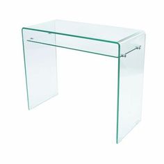 a clear glass desk with two legs