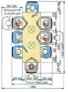 an overhead view of a dining table with four people sitting at it and measurements for the height