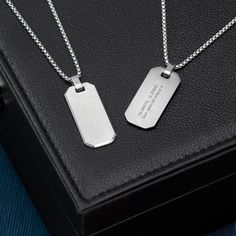 Treat the special guy in your life to a unique, fun gift this year - the Personalised Silver Men's Dog Tag Necklace! This stylish piece of jewellery is the perfect gift for birthdays, Father’s Day or Christmas for that special man in your life. Whether he wears it everyday or saves it for special occasions, this gorgeous necklace is sure to leave a lasting impression.Personalise his stunning stainless steel necklace with a heartfelt message. And our personalisation team will do the rest, engraving it onto the pendant, and creating a beautiful present that will add an extra sparkle of personality to his ensemble while bringing a smile to his face. He'll love showing off his new necklace; it isn't everyday he gets such a one-of-a-kind gift! Give him a truly special gift today! Message: Up to