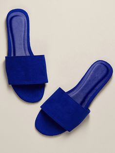 Sandals Shein, Royal Blue Shoes, Urban Shoes, Diy Sandals, Beautiful Sandals, Blue Flats, Mule Sandals