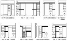 the measurements and sizes of closets for various types of storage units, including drawers