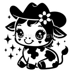 a black and white cowgirl with stars on it's head, wearing a cowboy hat