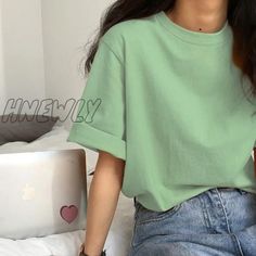 Hnewly Short Sleeve T - Shirts Women Summer Embroidery Loose Korean Style Simple All - Match Trendy Causal Chic, Trendy Summer Fits, Modest Casual, Summer Embroidery, Modest Casual Outfits, T Shirts Women, Summer Fits, Mint Green, Casual Style