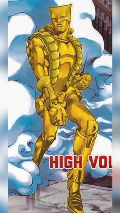 the cover to high vol 1, featuring an image of a man in yellow armor