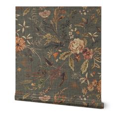 a floral wall hanging on the side of a wooden frame with an old - fashioned flower pattern