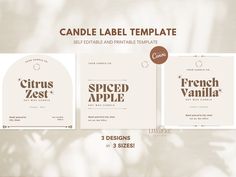 the candle label template for candles is shown in three different sizes