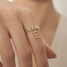 Material: Gold Carat: 14K (585) Solid Gold 14K Solid Gold Personalized Letter Ring, Gold Dangle Letter Ring, Stackable Ring, Birthstone and Initials Gold Ring, Dainty Mothers Ring Ring Details 14K Solid Gold Plated is not gold it is real solid gold Gold Color Options; - 14k Yellow Gold, - 14k White gold, - 14k Rose Gold, - All products are made to order in Turkey. - This product is sleek and stylish. It is produced carefully to make you and your loved ones happy. Prepared with love and experienc Gift Jewelry Chain Open Ring, Open Ring With Chain Detail As Gift, Diamond Chain Ring With Adjustable Chain As Gift, Gift Chain Detail Open Ring, Chain Detail Open Ring For Gift, Chain Detail Open Ring As Gift, 14k Gold Chain Ring With Diamond Accents, Gift, Adjustable Chain Ring For Anniversary, Gold Chain Ring