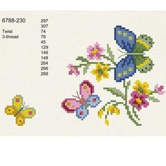 a cross stitch pattern with butterflies and flowers