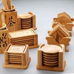 Product information: Material: Wood Style: simple and stylish Features: pastoral style Colour: Picture color A: Round coaster set B: Vertical round coaster set C: Square coaster set D: Vertical square coaster set Size Information: Packing list: Solid wood coaster*1(set) Product Image: Chinese Bamboo, Wooden Dishes, Wooden Kitchen Utensils, Bamboo Tea, Small Kitchen Decor, Diy Wooden Projects, Kung Fu Tea, Tea Coaster, Wood Crafts Diy