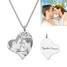 Engraved Heart Photo Necklace Memorial Gift Engraved Heart Necklace, Backyard Ponds, Memorial Pendant, Heart Necklaces, Picture Necklace, Custom Dog Tags, Heart Photo, Mother Jewelry, Best Friend Necklaces