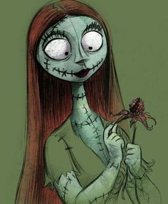 a cartoon character with long hair holding a flower in one hand and looking at the camera