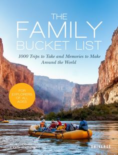 the family bucket list book cover with people in rafts floating on water near mountains