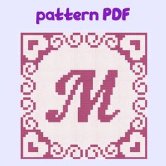 a cross stitch pattern with the letter m in it's center and an ornate frame