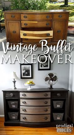 an old dresser turned into a vintage buffet makeover