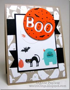 a halloween card made with the boo stamp set and dieing from newton's paper studio