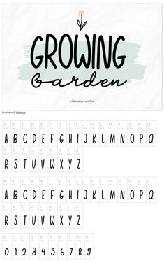 the growing garden font and lowercases are shown in black on a white background