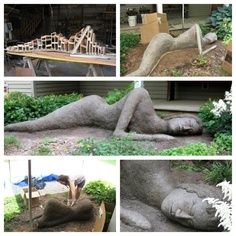 several pictures of different types of sculptures in the yard