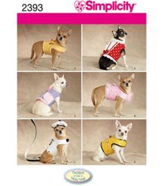 six different pictures of dogs wearing sweaters and hats, all dressed up in clothes