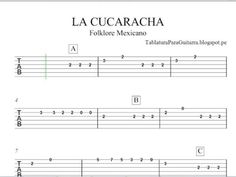 the guitar tab for la cucaracha, which is written in spanish and english