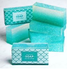 mermaid ombre soap bar sitting on top of each other with the text overlaying it