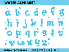 the water alphabet is shown in blue